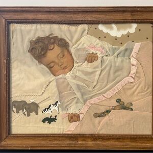Antique Framed Mourning Baby Memorial Featuring Baby’s Hair, Clothing & Blanket
